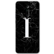 Xiaomi Mi 9T Siyah Mermer Desenli İ Harfi Baskılı Uyumlu Silikon Kılıf