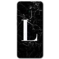 Xiaomi Mi 9T Siyah Mermer Desenli L Harfi Baskılı Uyumlu Silikon Kılıf