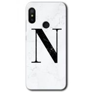 Xiaomi Mi A2 Lite Beyaz Mermer Desenli N Harfi Baskılı Uyumlu Silikon Kılıf