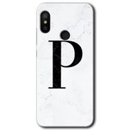 Xiaomi Mi A2 Lite Beyaz Mermer Desenli P Harfi Baskılı Uyumlu Silikon Kılıf