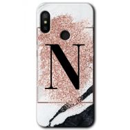 Xiaomi Mi A2 Lite Pembe Mermer Desenli N Harfi Baskılı Uyumlu Silikon Kılıf