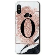 Xiaomi Mi A2 Lite Pembe Mermer Desenli O Harfi Baskılı Uyumlu Silikon Kılıf
