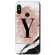 Xiaomi Mi A2 Lite Pembe Mermer Desenli Y Harfi Baskılı Uyumlu Silikon Kılıf