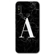 Xiaomi Mi A2 Lite Siyah Mermer Desenli A Harfi Baskılı Uyumlu Silikon Kılıf