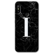Xiaomi Mi A2 Lite Siyah Mermer Desenli İ Harfi Baskılı Uyumlu Silikon Kılıf