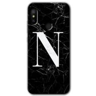 Xiaomi Mi A2 Lite Siyah Mermer Desenli N Harfi Baskılı Uyumlu Silikon Kılıf