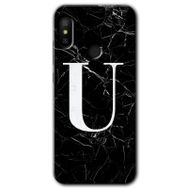 Xiaomi Mi A2 Lite Siyah Mermer Desenli O Harfi Baskılı Uyumlu Silikon Kılıf