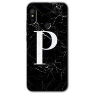 Xiaomi Mi A2 Lite Siyah Mermer Desenli P Harfi Baskılı Uyumlu Silikon Kılıf