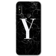 Xiaomi Mi A2 Lite Siyah Mermer Desenli Y Harfi Baskılı Uyumlu Silikon Kılıf