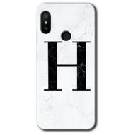 Xiaomi Mi Max 3 Beyaz Mermer Desenli H Harfi Baskılı Uyumlu Silikon Kılıf