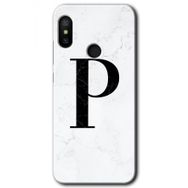 Xiaomi Mi Max 3 Beyaz Mermer Desenli P Harfi Baskılı Uyumlu Silikon Kılıf