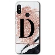 Xiaomi Mi Max 3 Pembe Mermer Desenli D Harfi Baskılı Uyumlu Silikon Kılıf