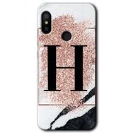 Xiaomi Mi Max 3 Pembe Mermer Desenli H Harfi Baskılı Uyumlu Silikon Kılıf