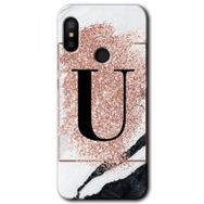 Xiaomi Mi Max 3 Pembe Mermer Desenli Ü Harfi Baskılı Uyumlu Silikon Kılıf