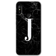 Xiaomi Mi Max 3 Siyah Mermer Desenli J Harfi Baskılı Uyumlu Silikon Kılıf