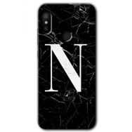 Xiaomi Mi Max 3 Siyah Mermer Desenli N Harfi Baskılı Uyumlu Silikon Kılıf