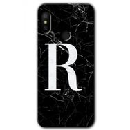 Xiaomi Mi Max 3 Siyah Mermer Desenli R Harfi Baskılı Uyumlu Silikon Kılıf