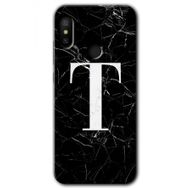 Xiaomi Mi Max 3 Siyah Mermer Desenli T Harfi Baskılı Uyumlu Silikon Kılıf