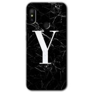 Xiaomi Mi Max 3 Siyah Mermer Desenli Y Harfi Baskılı Uyumlu Silikon Kılıf