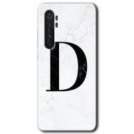 Xiaomi Mi Note 10 Lite Beyaz Mermer Desenli D Harfi Baskılı Uyumlu Silikon Kılıf