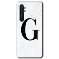 Xiaomi Mi Note 10 Lite Beyaz Mermer Desenli G Harfi Baskılı Uyumlu Silikon Kılıf