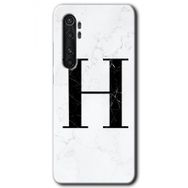 Xiaomi Mi Note 10 Lite Beyaz Mermer Desenli H Harfi Baskılı Uyumlu Silikon Kılıf