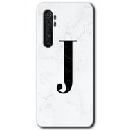 Xiaomi Mi Note 10 Lite Beyaz Mermer Desenli J Harfi Baskılı Uyumlu Silikon Kılıf