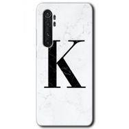 Xiaomi Mi Note 10 Lite Beyaz Mermer Desenli K Harfi Baskılı Uyumlu Silikon Kılıf
