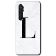 Xiaomi Mi Note 10 Lite Beyaz Mermer Desenli L Harfi Baskılı Uyumlu Silikon Kılıf