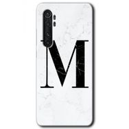 Xiaomi Mi Note 10 Lite Beyaz Mermer Desenli M Harfi Baskılı Uyumlu Silikon Kılıf