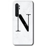 Xiaomi Mi Note 10 Lite Beyaz Mermer Desenli N Harfi Baskılı Uyumlu Silikon Kılıf