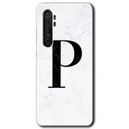 Xiaomi Mi Note 10 Lite Beyaz Mermer Desenli P Harfi Baskılı Uyumlu Silikon Kılıf