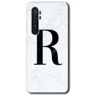 Xiaomi Mi Note 10 Lite Beyaz Mermer Desenli R Harfi Baskılı Uyumlu Silikon Kılıf