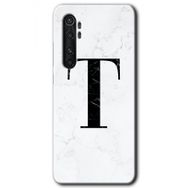 Xiaomi Mi Note 10 Lite Beyaz Mermer Desenli T Harfi Baskılı Uyumlu Silikon Kılıf