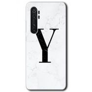 Xiaomi Mi Note 10 Lite Beyaz Mermer Desenli Y Harfi Baskılı Uyumlu Silikon Kılıf