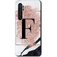 Xiaomi Mi Note 10 Lite Pembe Mermer Desenli F Harfi Baskılı Uyumlu Silikon Kılıf