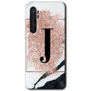 Xiaomi Mi Note 10 Lite Pembe Mermer Desenli J Harfi Baskılı Uyumlu Silikon Kılıf