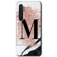 Xiaomi Mi Note 10 Lite Pembe Mermer Desenli M Harfi Baskılı Uyumlu Silikon Kılıf