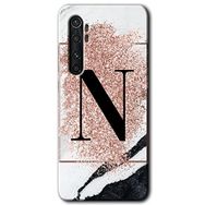 Xiaomi Mi Note 10 Lite Pembe Mermer Desenli N Harfi Baskılı Uyumlu Silikon Kılıf