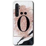 Xiaomi Mi Note 10 Lite Pembe Mermer Desenli Ö Harfi Baskılı Uyumlu Silikon Kılıf