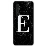 Xiaomi Mi Note 10 Lite Siyah Mermer Desenli E Harfi Baskılı Uyumlu Silikon Kılıf