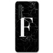 Xiaomi Mi Note 10 Lite Siyah Mermer Desenli F Harfi Baskılı Uyumlu Silikon Kılıf
