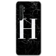 Xiaomi Mi Note 10 Lite Siyah Mermer Desenli H Harfi Baskılı Uyumlu Silikon Kılıf