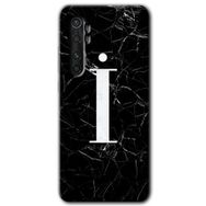 Xiaomi Mi Note 10 Lite Siyah Mermer Desenli İ Harfi Baskılı Uyumlu Silikon Kılıf