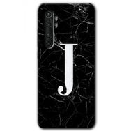 Xiaomi Mi Note 10 Lite Siyah Mermer Desenli J Harfi Baskılı Uyumlu Silikon Kılıf