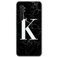 Xiaomi Mi Note 10 Lite Siyah Mermer Desenli K Harfi Baskılı Uyumlu Silikon Kılıf