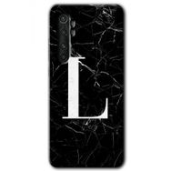 Xiaomi Mi Note 10 Lite Siyah Mermer Desenli L Harfi Baskılı Uyumlu Silikon Kılıf