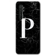 Xiaomi Mi Note 10 Lite Siyah Mermer Desenli P Harfi Baskılı Uyumlu Silikon Kılıf
