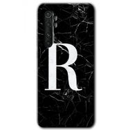Xiaomi Mi Note 10 Lite Siyah Mermer Desenli R Harfi Baskılı Uyumlu Silikon Kılıf