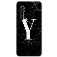 Xiaomi Mi Note 10 Lite Siyah Mermer Desenli Y Harfi Baskılı Uyumlu Silikon Kılıf